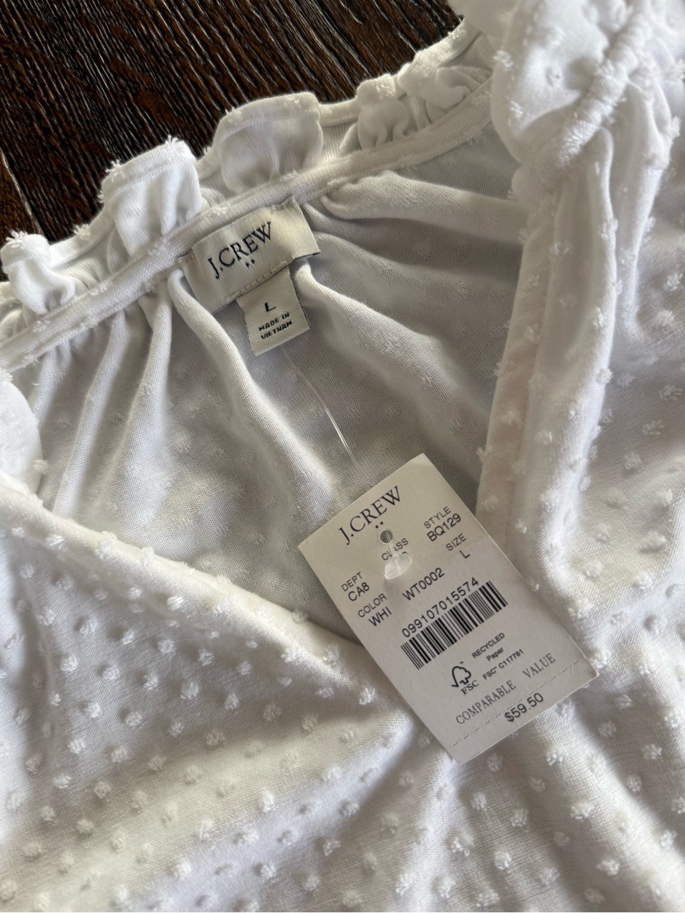 J. Crew White Swiss Dot Sleeveless Blouse with Ruffle Trim
